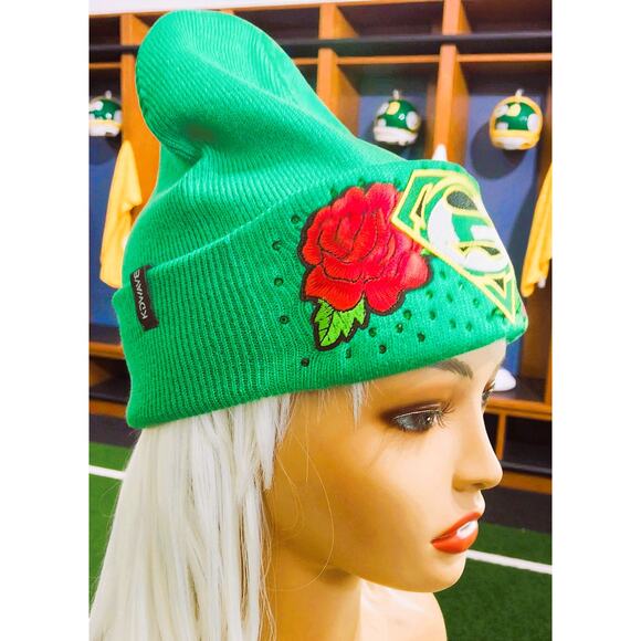 Green Bay Packers Beanie design with Log, roses, stars, football and rhinestones - Picture 3 of 5